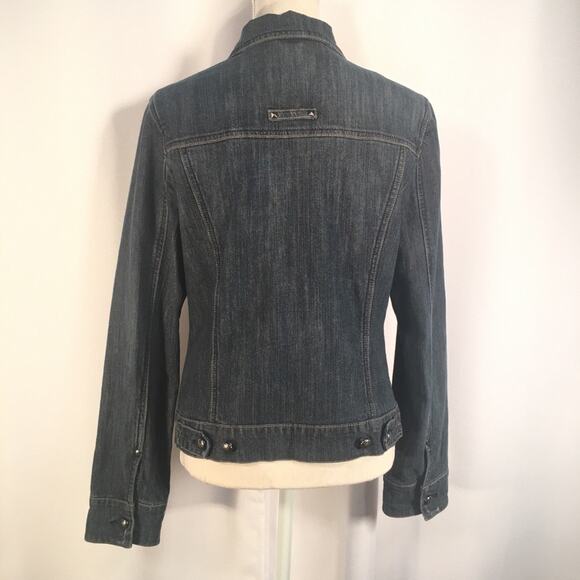 CODE BLEU | Denim Jean Jacket Embroidered Front Pockets side slit pockets Sz M - Picture 3 of 8